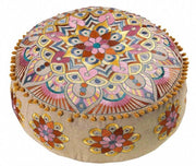 Piumone per pavimento manufatto a mano - Decorativo cuscino rotondo - Chic boho - Cotone - 60 x 20 cm - Autentica maestria artigianale - Poof