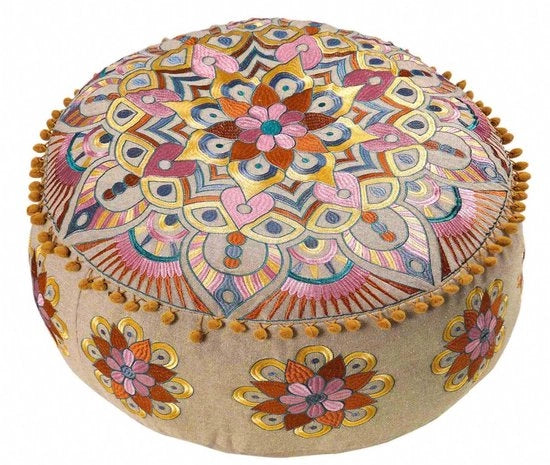 Piumone per pavimento manufatto a mano - Decorativo cuscino rotondo - Chic boho - Cotone - 60 x 20 cm - Autentica maestria artigianale - Poof