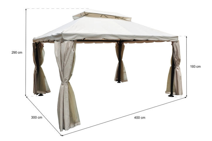 Gazebo da giardino 3×4 con zanzariera - Santiago - Colore: Beige - GA11SAPAC