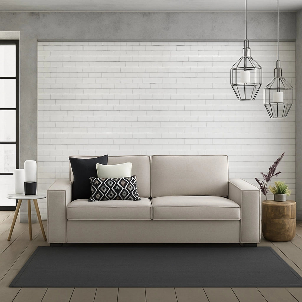 Divano fisso Abernathy, Divano a 3 posti, Made in Italy, SofÒ  Soggiorno in tessuto, con Braccioli slim, cm 200x95h90, Tortora