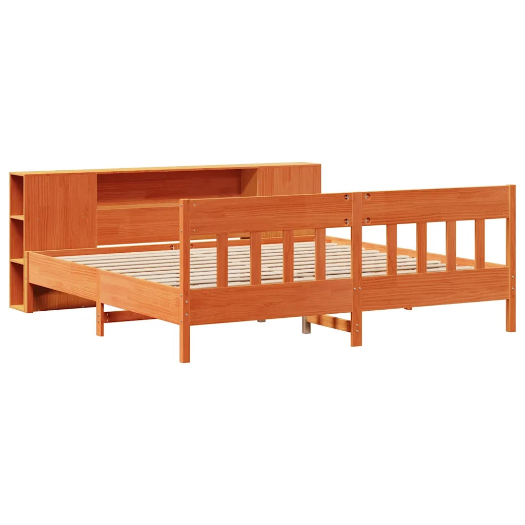 Letto Libreria senza Materasso Marrone Cera 200x200 cm in Pino 3323172