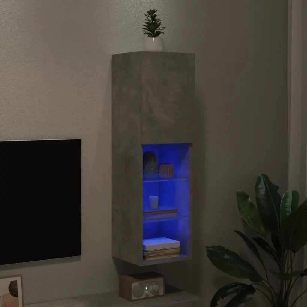 Mobile TV con Luci LED-Credenza per TV Grigio Cemento 30,5x30x102 cm
