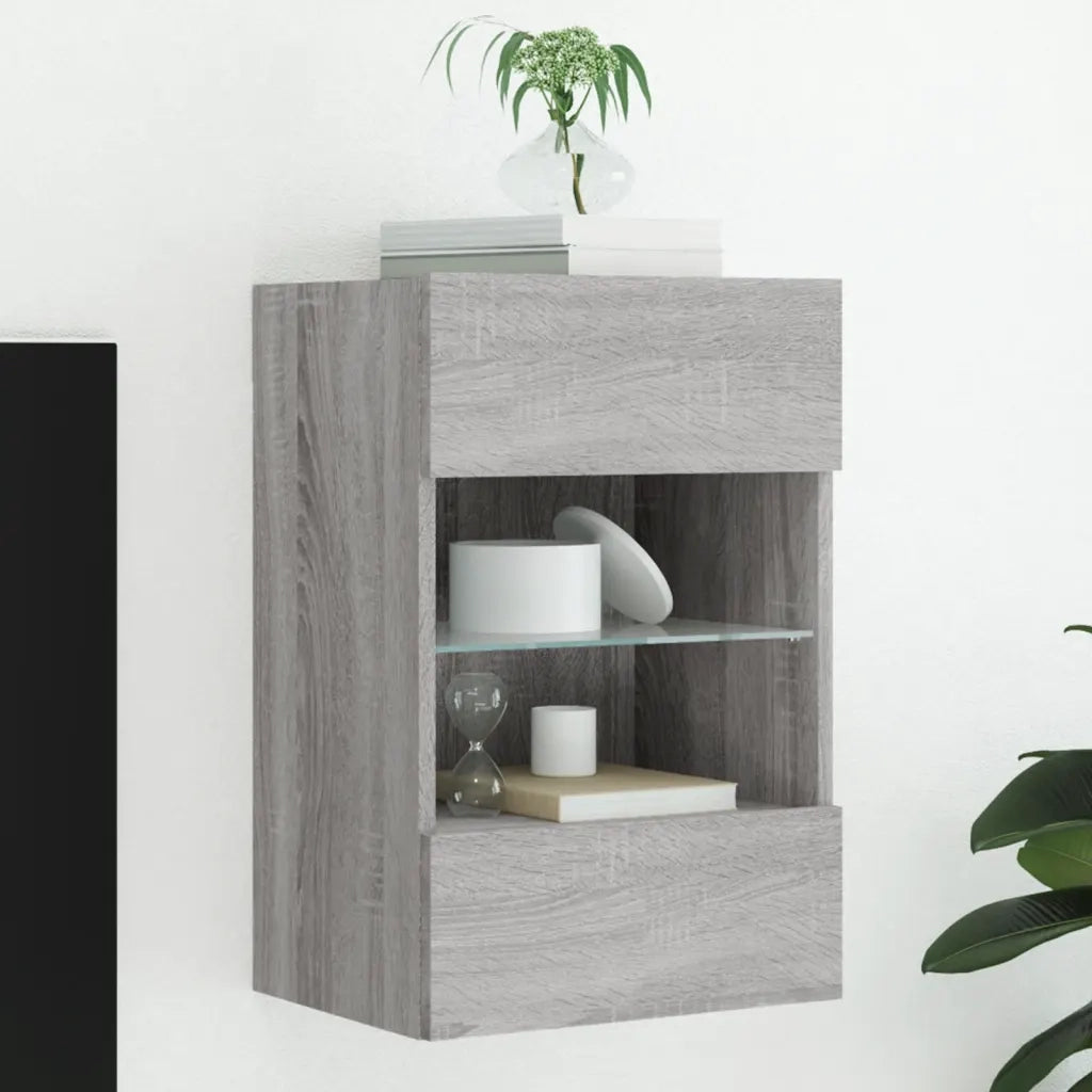 Mobile TV a Parete con Luci LED-Mobile TV a Muro Grigio Sonoma 40x30x60,5 cm