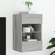 Mobile TV a Parete con Luci LED-Mobile TV a Muro Grigio Sonoma 40x30x60,5 cm