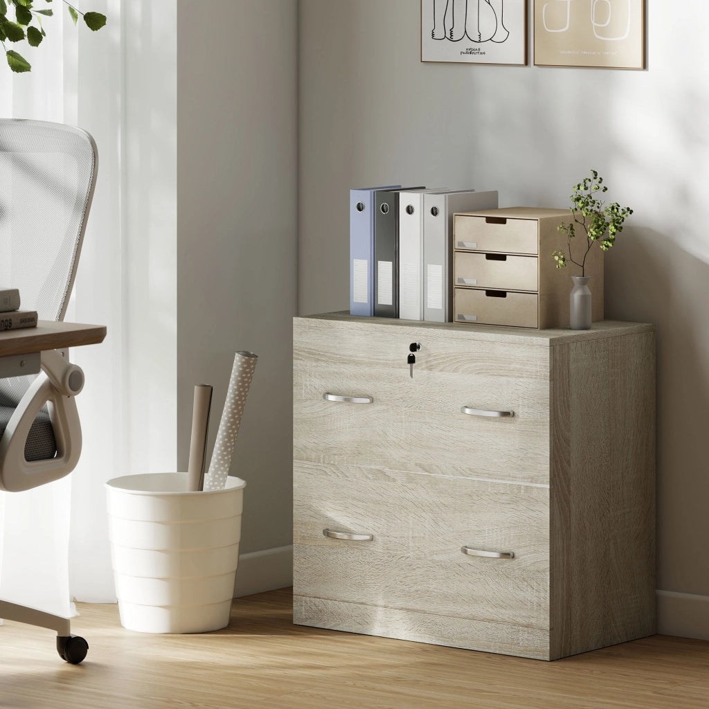 Cassettiera Ufficio 2 Cassetti ¨C Xylo ¨C Legno Naturale con Serratura 77x42x72 cm