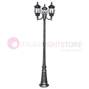 ENEA Lampione a 3 luci h.212 in Alluminio per Esterno Vialetto Giardino NERO-ARGENTO