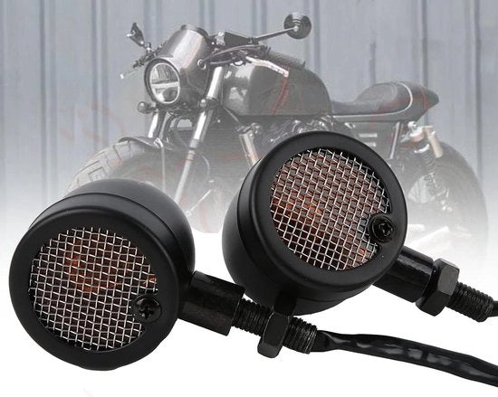 Indicatore di Direzione per Motocicletta 2 Pezzi LED Vintage Giallo 12V Nero Carcassa Modificabile Universale.