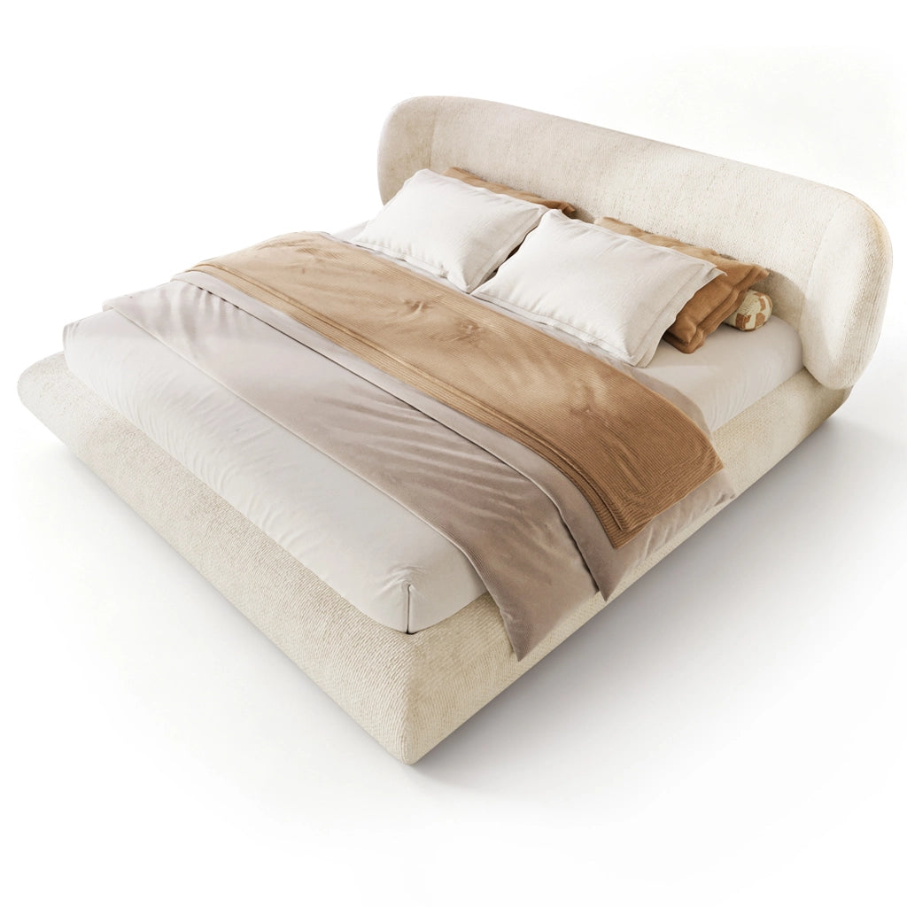 Letto imbottito 180x200 cm con testiera e rete a doghe in ciniglia beige