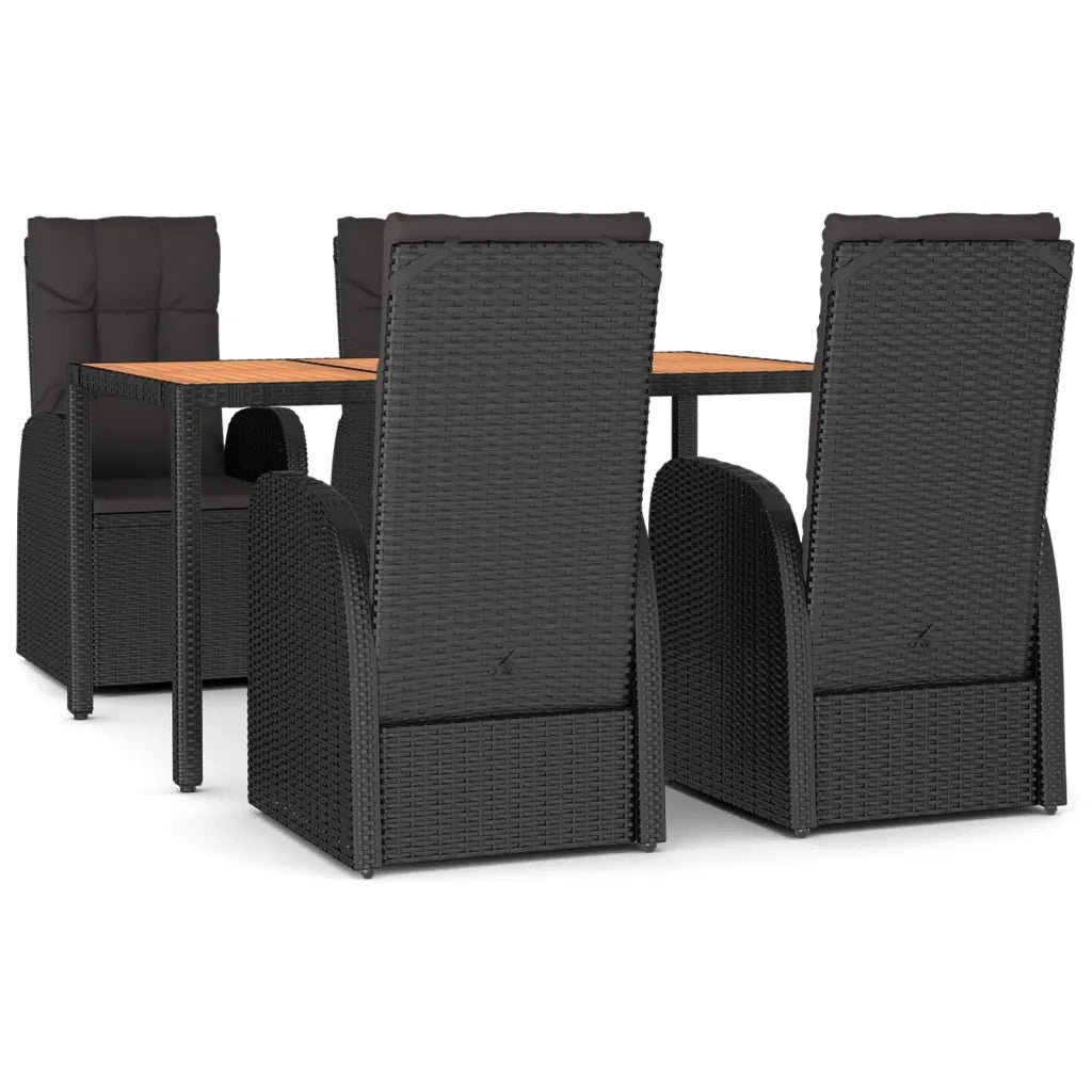 Set da Pranzo da Giardino 5 pz Nero con Cuscini in Polyrattan