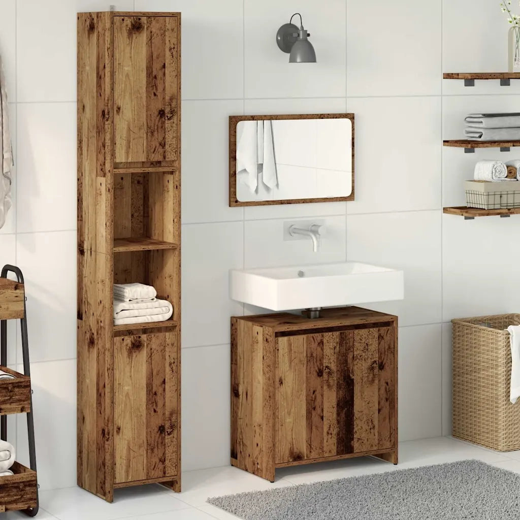 Set Mobili da Bagno 3 pz Legno Antico in Legno Multistrato 3328565