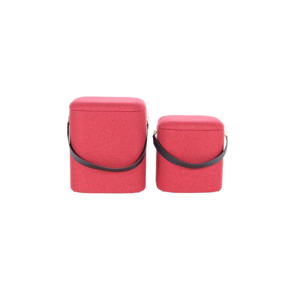Set di 2 pouf contenitore Arabella in tessuto rosso e nero