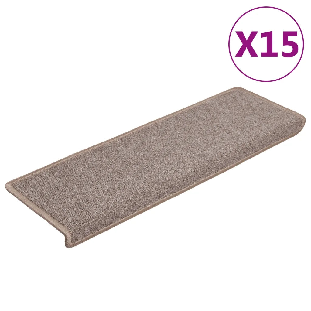Tappetini per scale 15 pz 65x21x4 cm Marrone chiaro Bordo rettangolare 134569