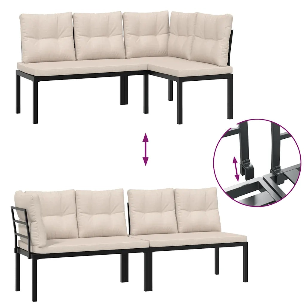 Set Panche Giardino Cuscini 4pz Nero Acciaio Verniciato Polvere