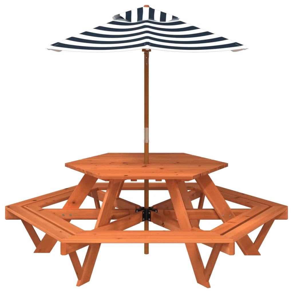 Tavolo Picnic per 6 Bambini con Ombrellone Esagono Legno Abete 3281628