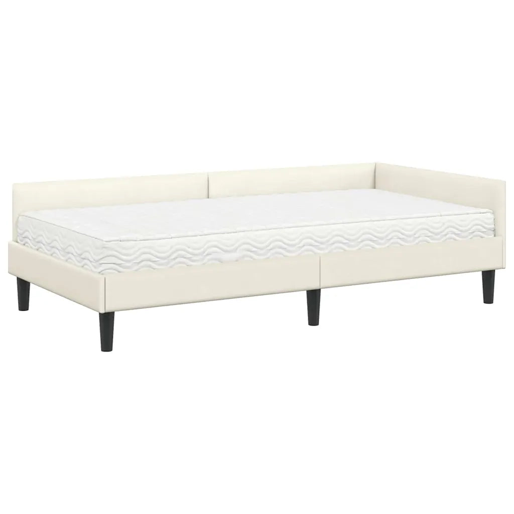 Letto singolo | Letto per adulti | Struttura Letto Angolare con Materasso 2 pcs Crema Velluto