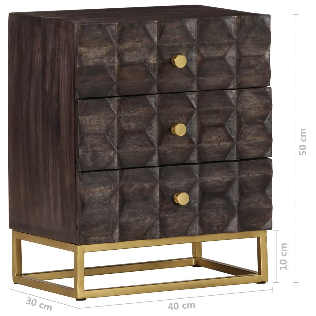Comodino | Armadio da Notte | Mobiletto da notte Nero 40x30x50 cm in Legno Massello di Mango