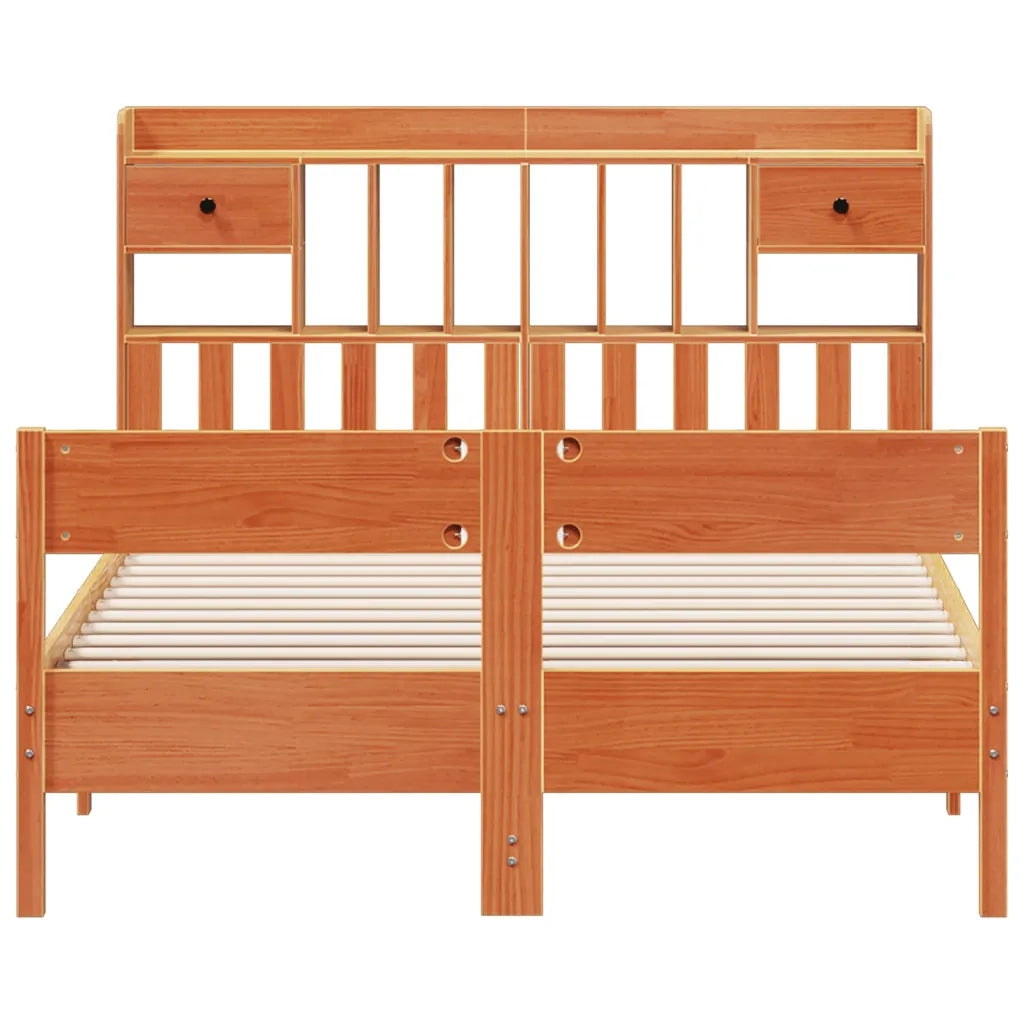 Letto Libreria senza Materasso Marrone Cera 135x190 cm in Pino 3323043