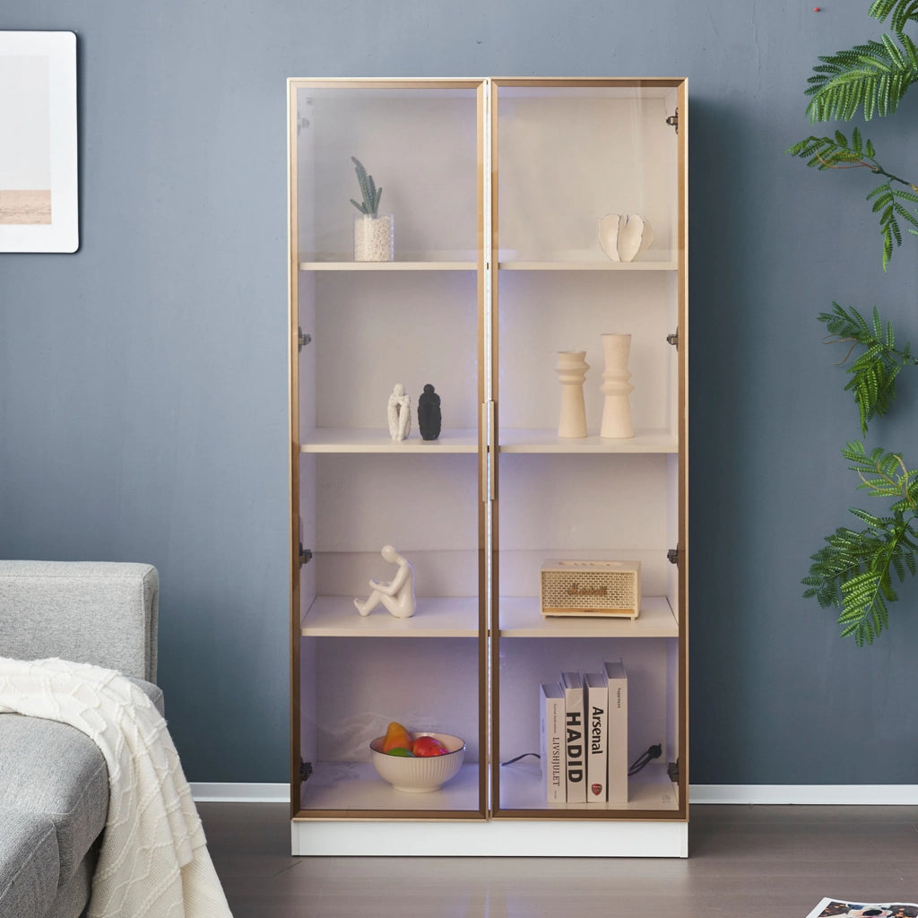 Vetrina a due ante con LED e ripiani regolabili 80x40x160 cm bianca