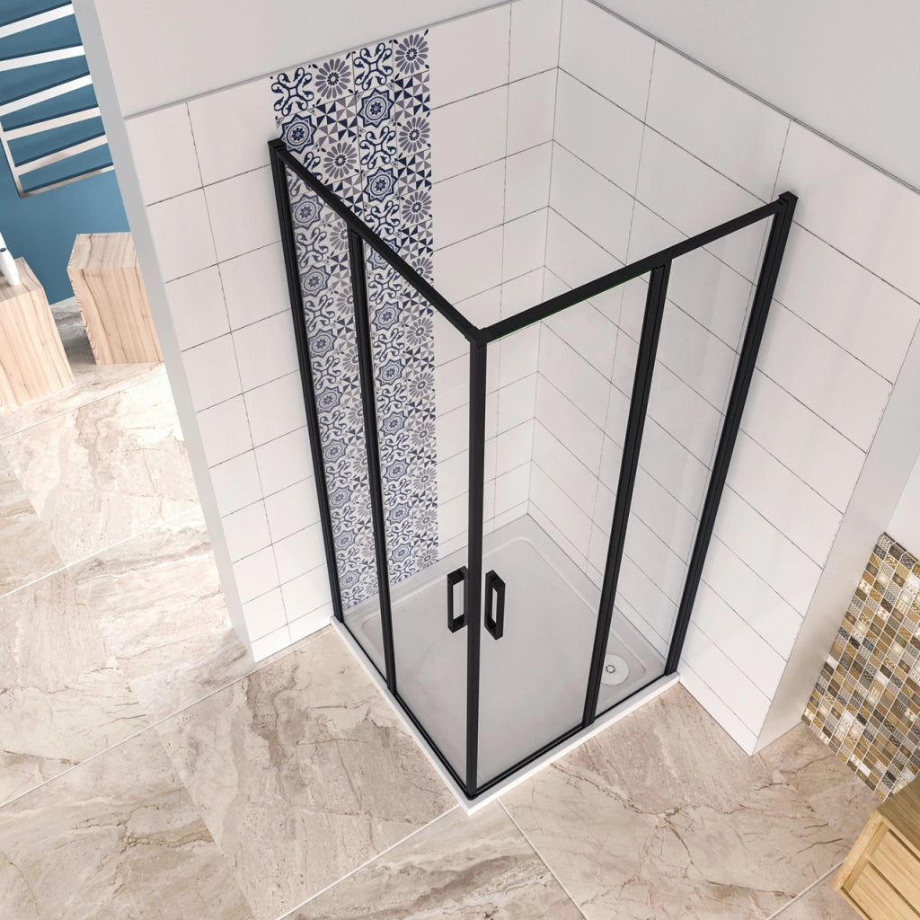 Box Doccia Angolare 100x120 cm H.185 cm Doppia Porta Battente in Vetro Temperato Trasparente Anticalcare 6 mm Profilo Nero Opaco