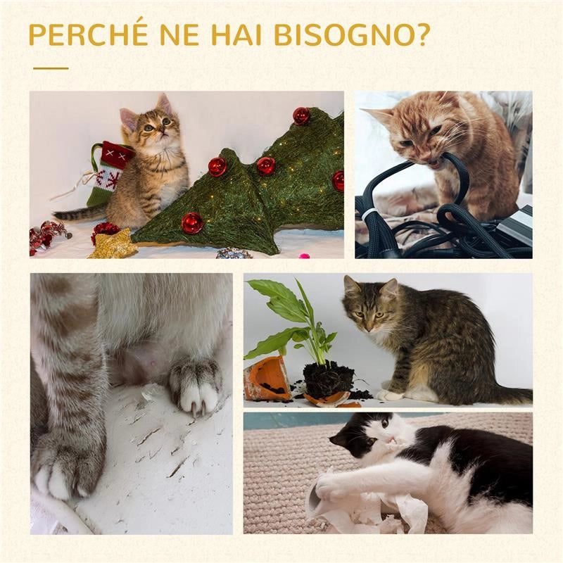 TIRAGRAFFI PER GATTI CON 2 PALI, CASETTA, AMACA, LETTINO E 2 PALLINE, IN LEGNO, PILE E SISAL, 48X40X126 CM