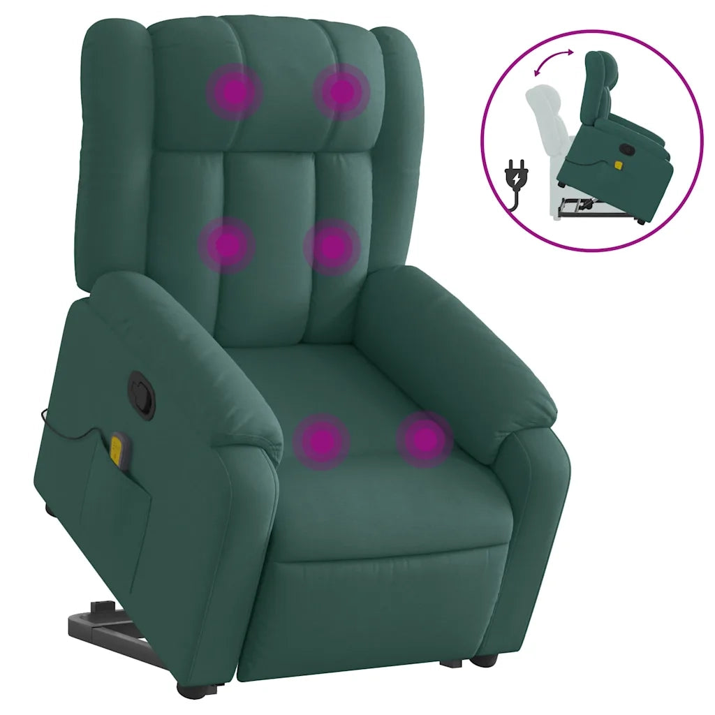 Poltrona Alzapersona Massaggiante | Sedia Relax Verde Scuro in Tessuto