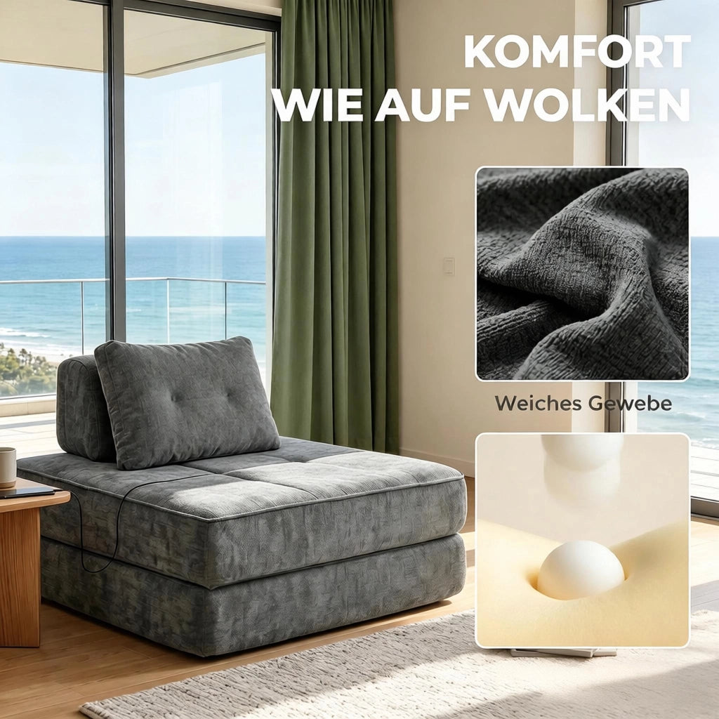 Poltrona letto convertibile 1 posto con cuscino e supporto trapezoidale in chenille grigio 97 × 97 × 70 cm