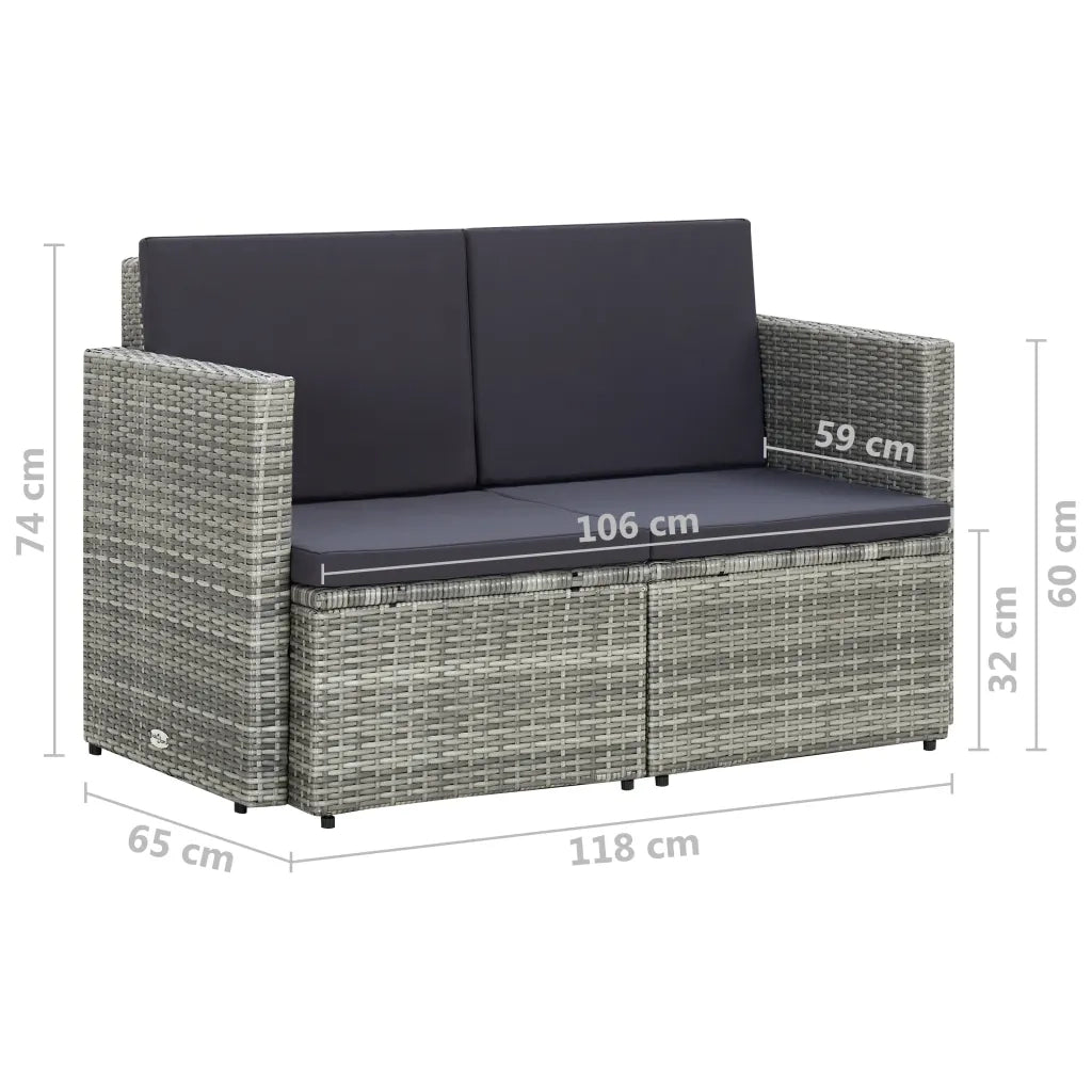 Divano da Giardino a 2 Posti con Cuscini Grigio in Polyrattan cod mxl 77259