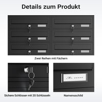 Cassetta postale condominiale autoportante, 10 posti, nero, 945 x 270 x 1500 mm 2 moduli