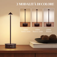 Lampada da Tavolo Touch Luce Led 3 Tonalità Ricaricabile con USB in Acciaio Caffè