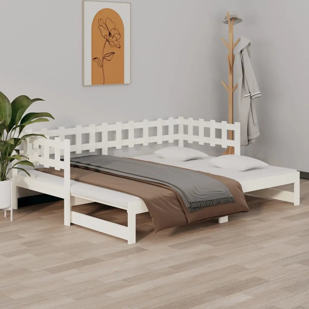 Dormeuse Estraibile Bianca 2x(80x200) cm Legno Massello di Pino 820767