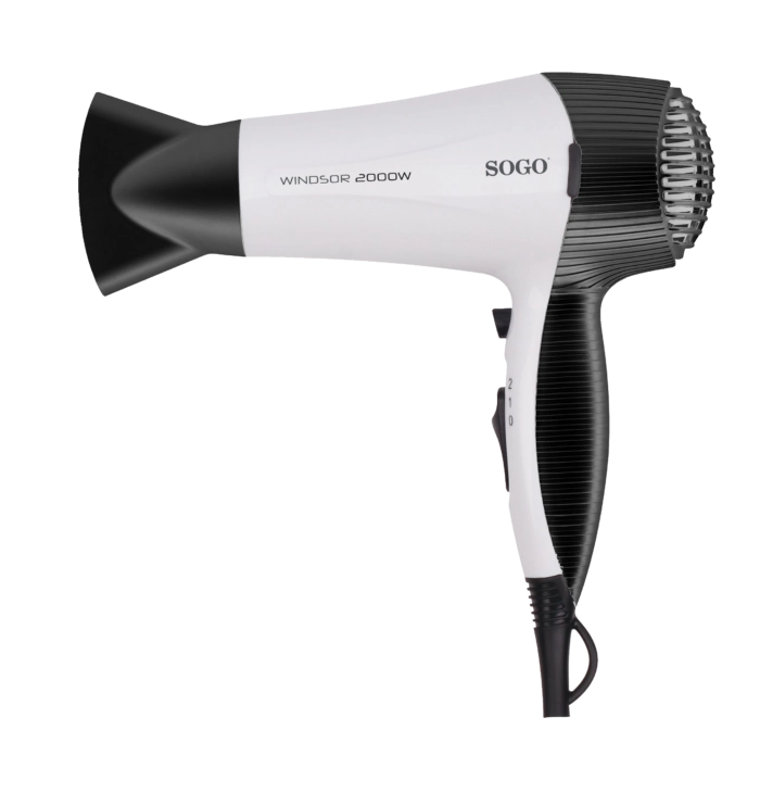 Asciugacapelli da parete 2000W con aria fredda, 2 velocità e supporto muro con cavo spiralato per bagno hotel - Sogo