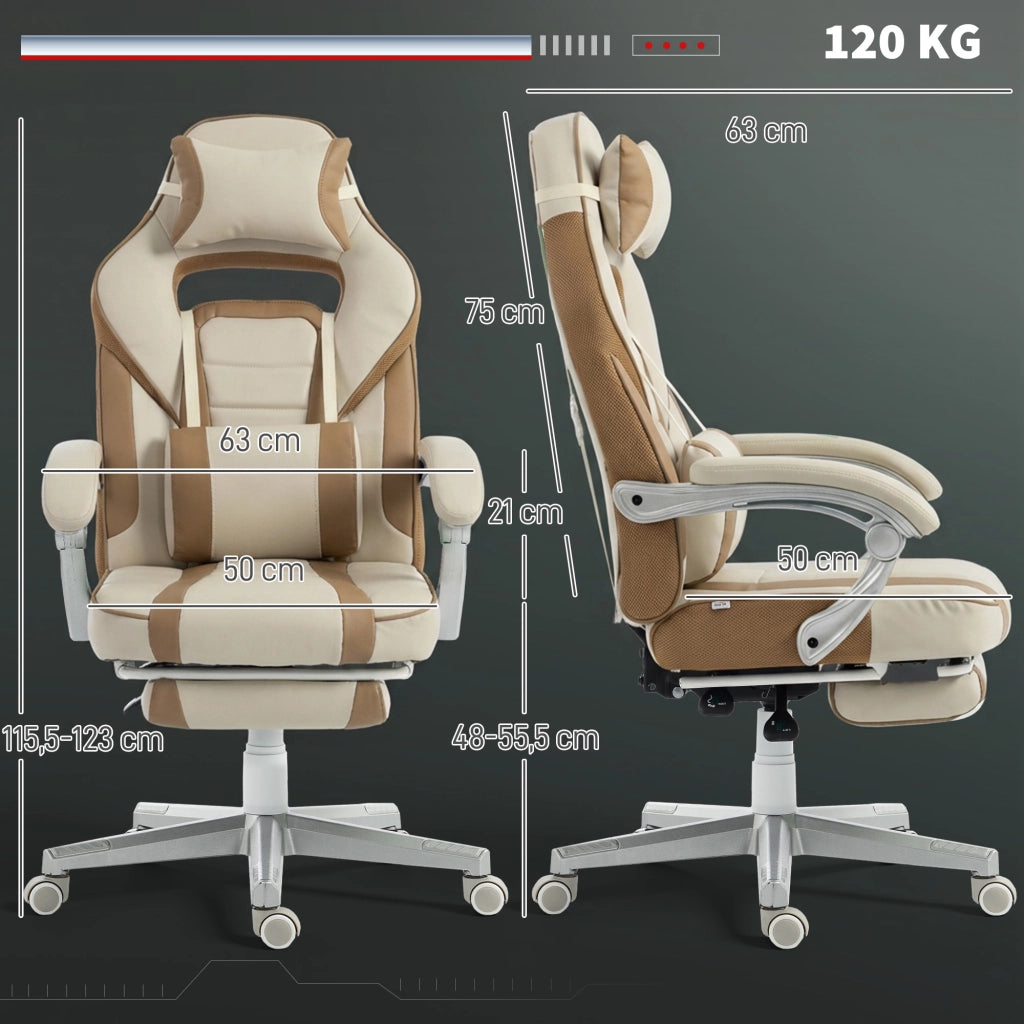 Poltrona Gamer Reclinabile con Poggiapiedi e Schienale Regolabile ¨C Zephmum ¨C Crema
