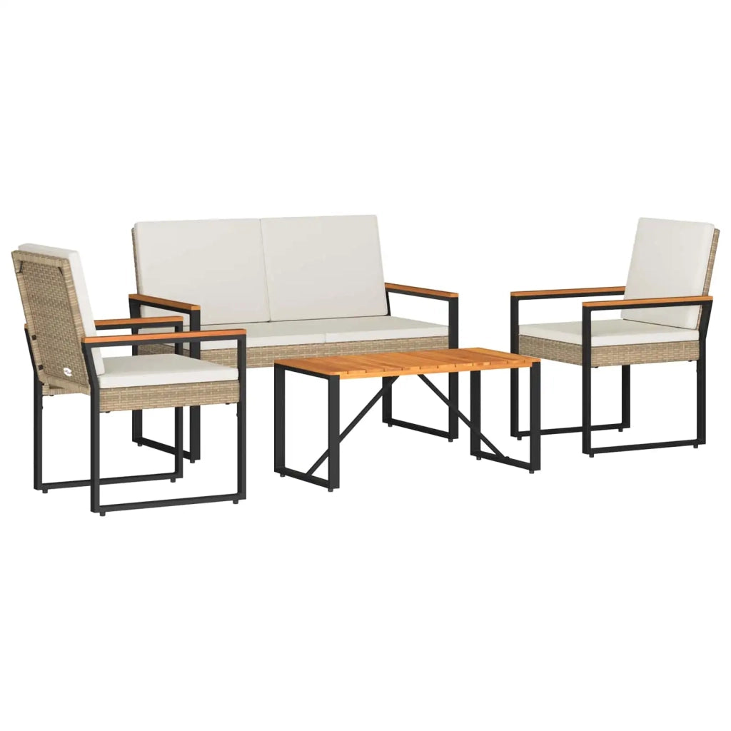 Set Mobili da Esterno 4 pcs Beige e Bianco Crema polyrattan