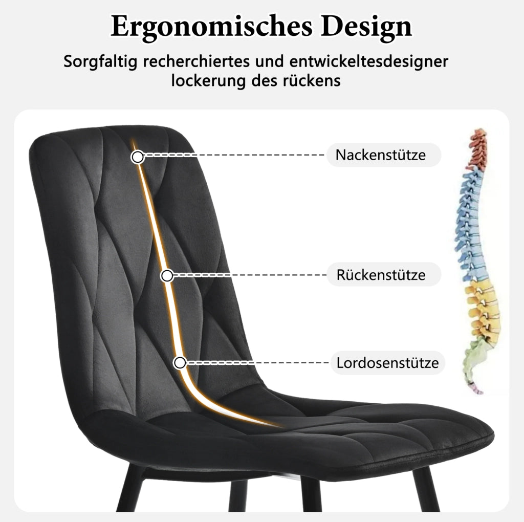 Set di 4 sedie da pranzo in velluto nero con gambe in metallo