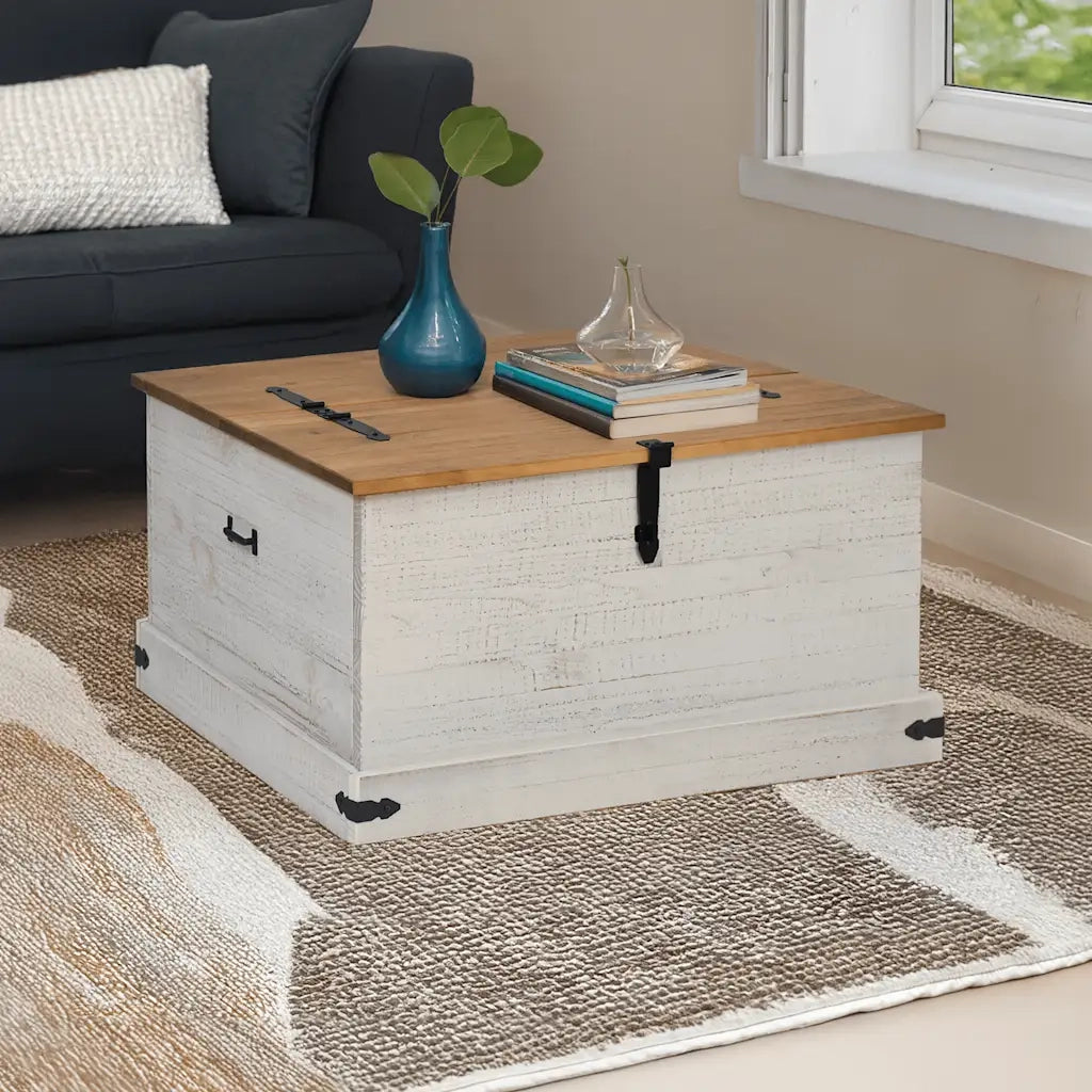 Cassapanca HALDEN Bianco 91x91x47 cm in Legno Massello di Pino