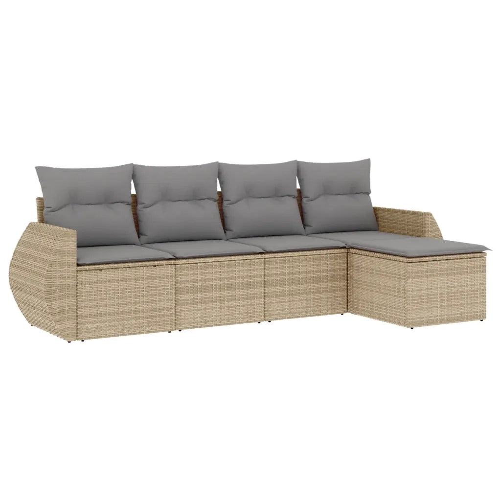 Set Divano da Giardino 5 pz con Cuscini Beige in Polyrattan 3221288