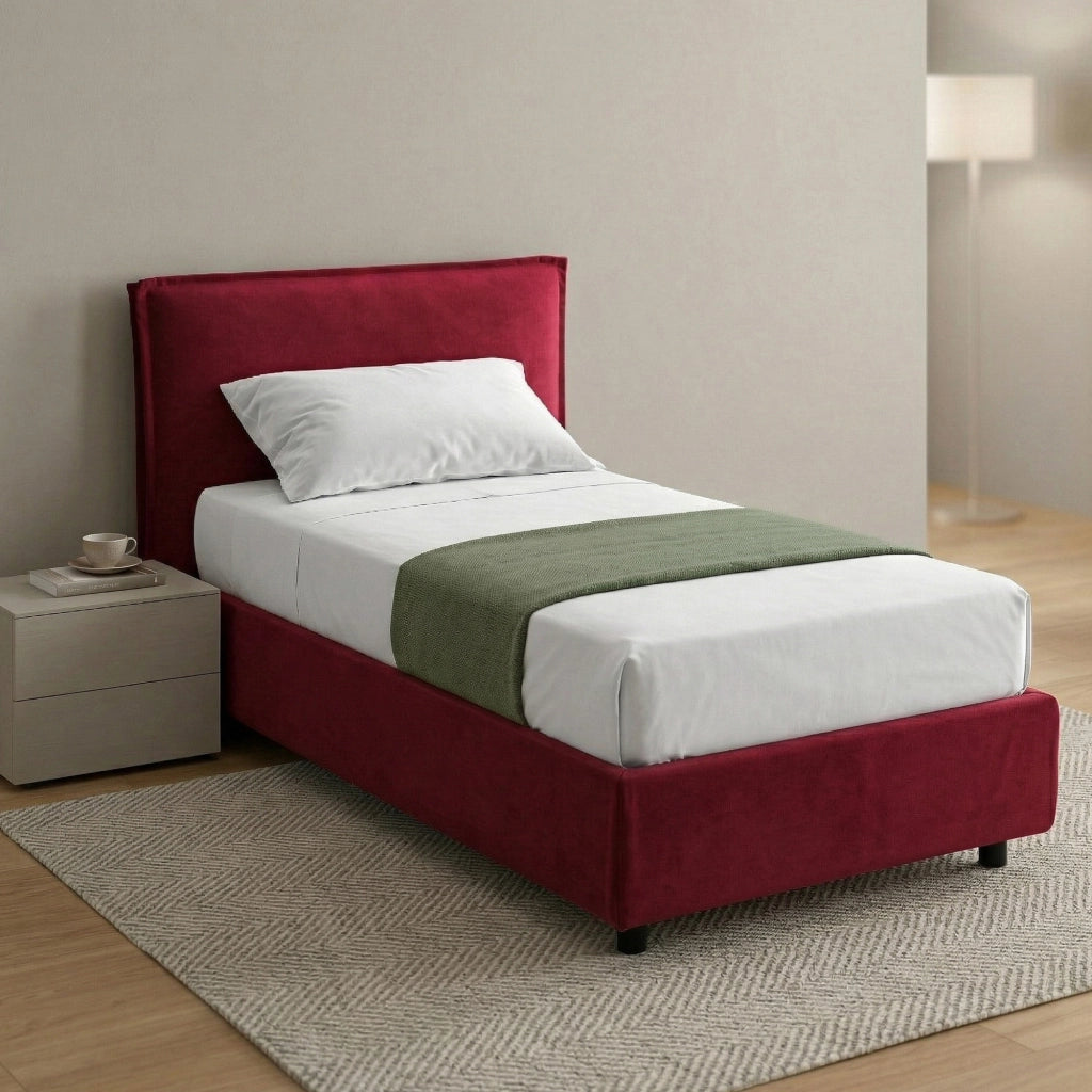 Bruino, Letto Singolo Sfoderabile Made in Italy, Rosso