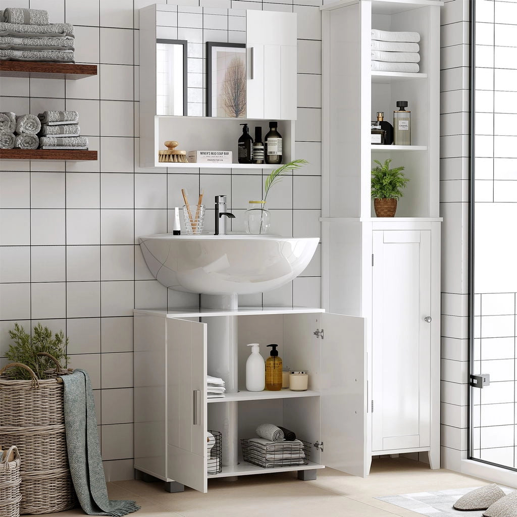 SPECCHIERA BAGNO IN LEGNO A 2 ANTE E RIPIANO APERTO 54X15.2X55.3CM BIANCO