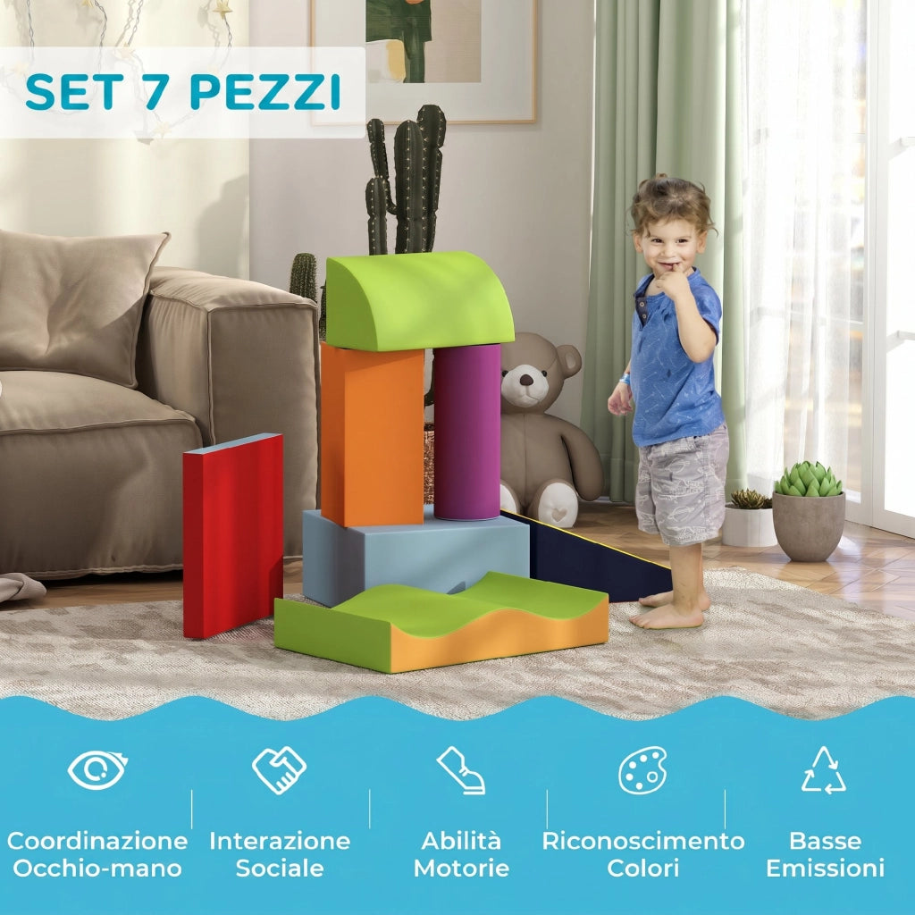 Set 7 Costruzioni Morbide per Bambini da 1-3 Anni in Schiuma e Pelle PU Multicolore