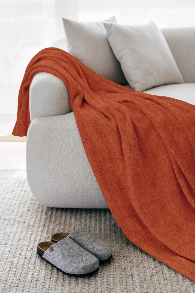 Telo Arredo Tinta Unita Made in Italy in Cotone Panama Grandfoulard Copritutto Arancio Chiaro - 2 Posti 280x240