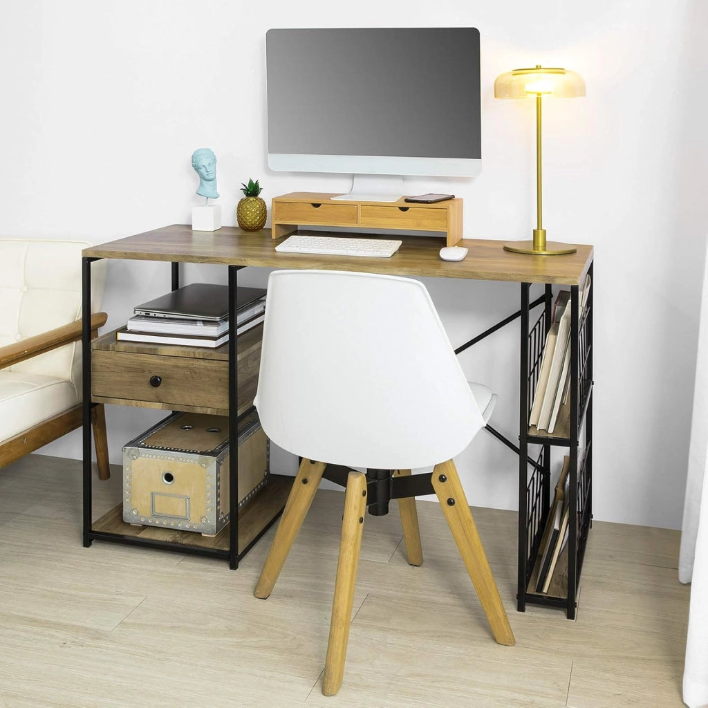 Scrivania per computer con 1 cassetto e 4 ripiani, utilizzata per l'ufficio e la camera da letto con struttura in ferro 118 x 48 x 75 cm FWT61-N
