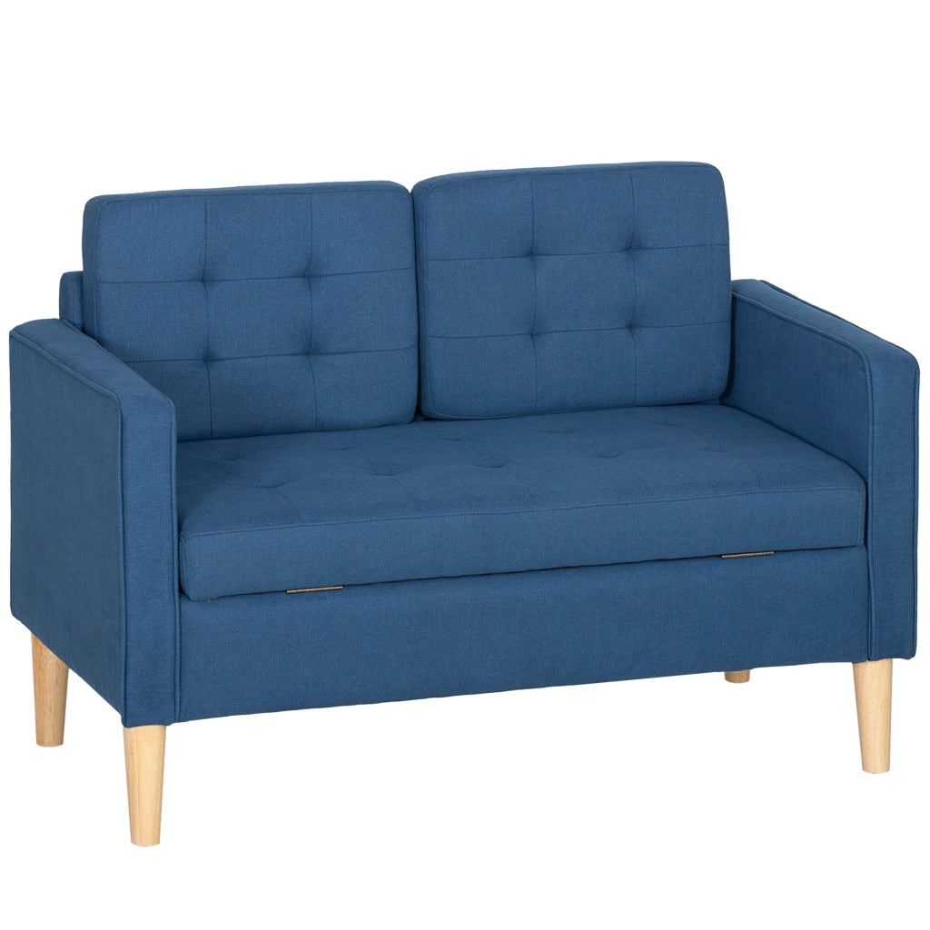 Divano 2 posti con contenitore ¨C zephmum ¨C blu, tessuto trapuntato, 117x62x78 cm