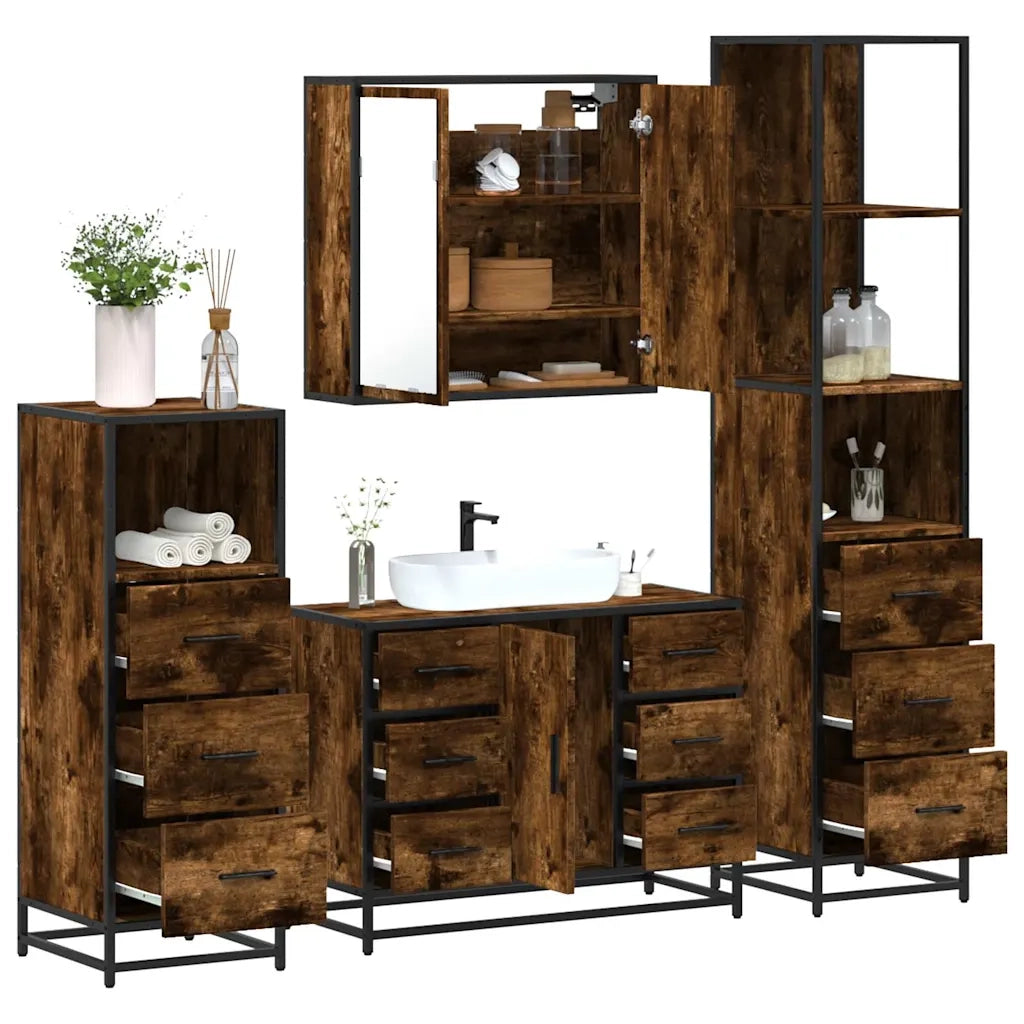 Set Mobili da Bagno 4 pz Rovere Fumo in Legno Multistrato 3301282