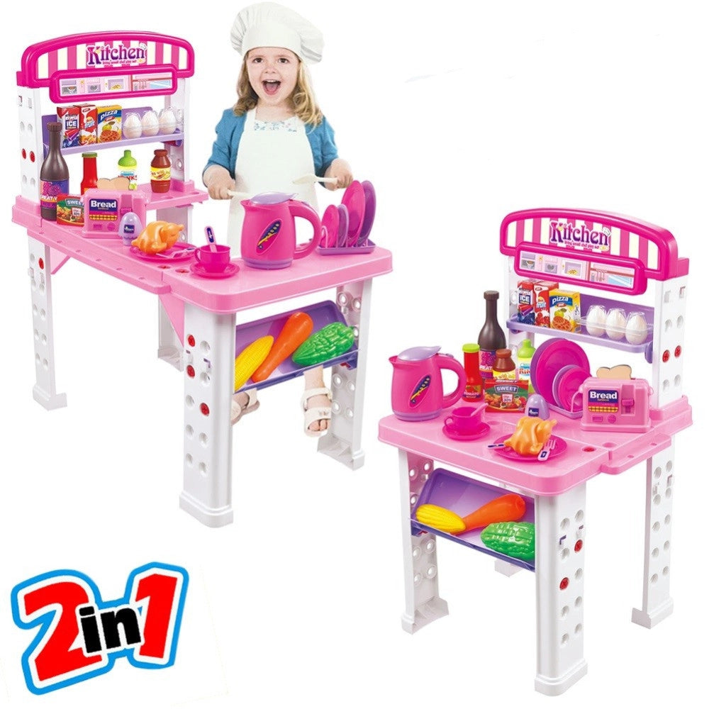 Trade Shop - Playset Cucina Giocattolo Bambini Banco Estensibile Numerosi Accessori Gioco -
