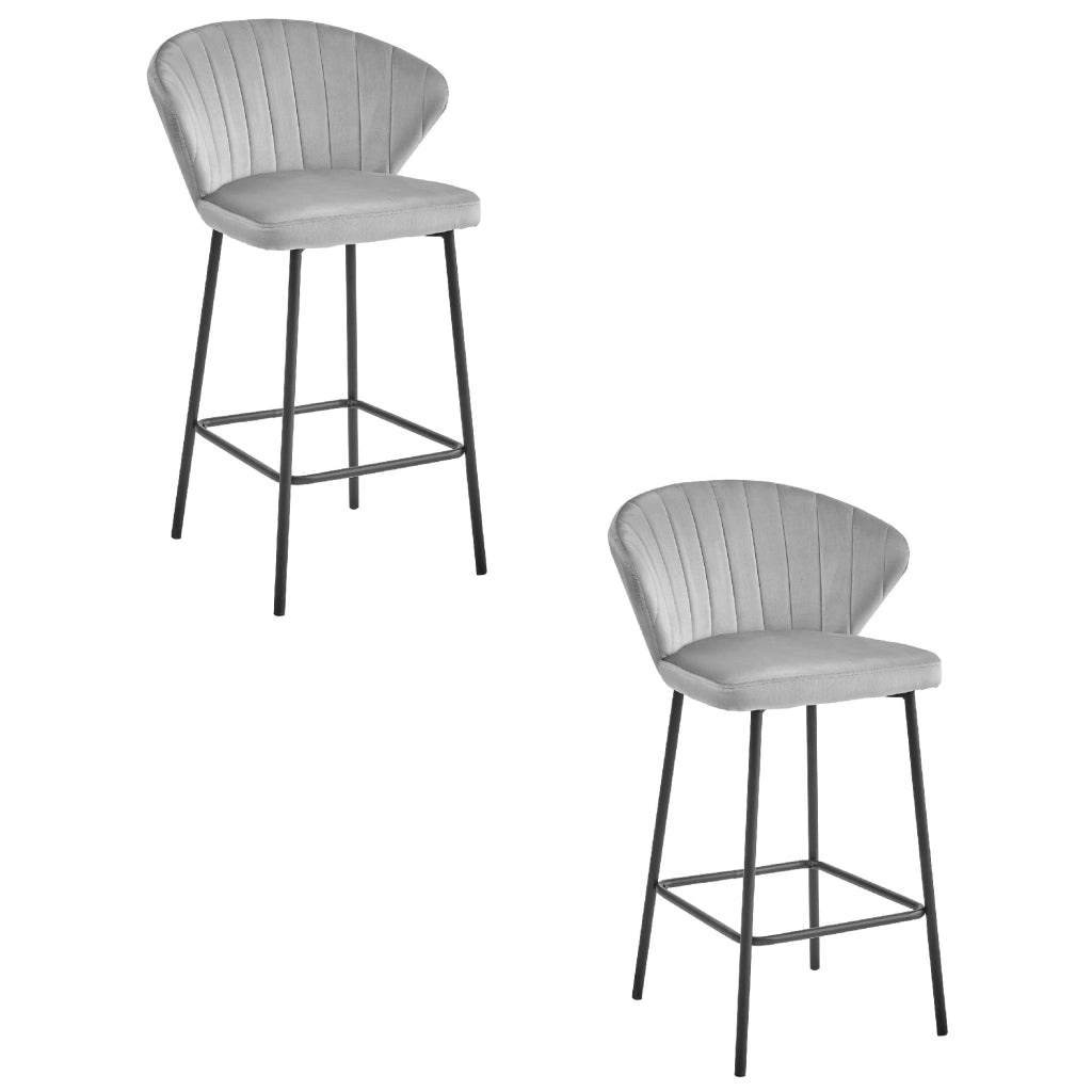 Sgabello Valora GATTA in velluto grigio argento con gambe nere per cucina x2