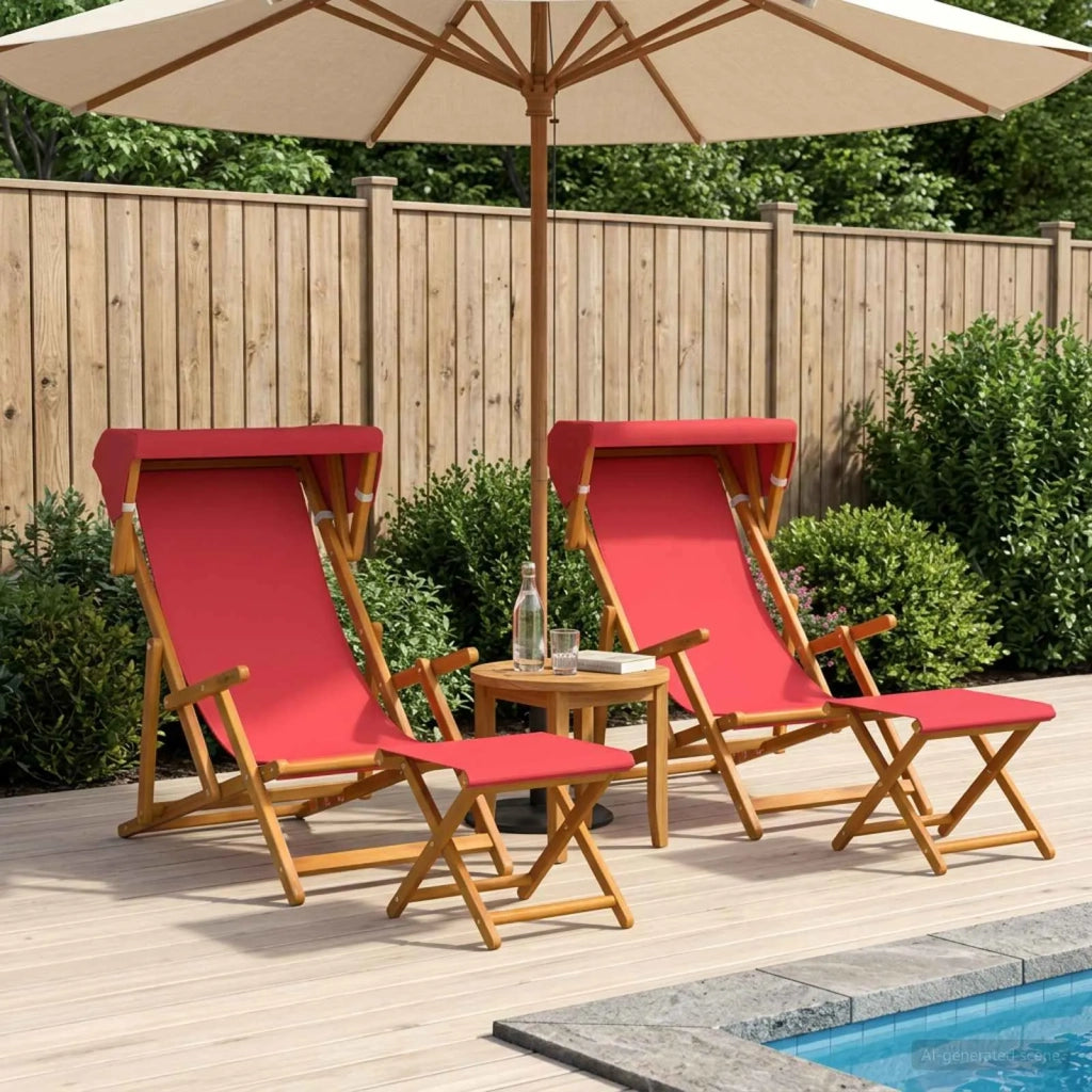 Lettino 4 pcs 3 Posizione Legno di Eucalipto Massello Rosso 3407796