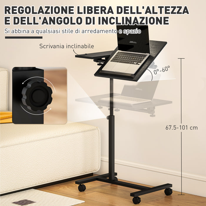 Tavolino da Divano Porta PC a Forma di C 57x40x67,5-101 cm con Piano Inclinabile in Melamina Nero
