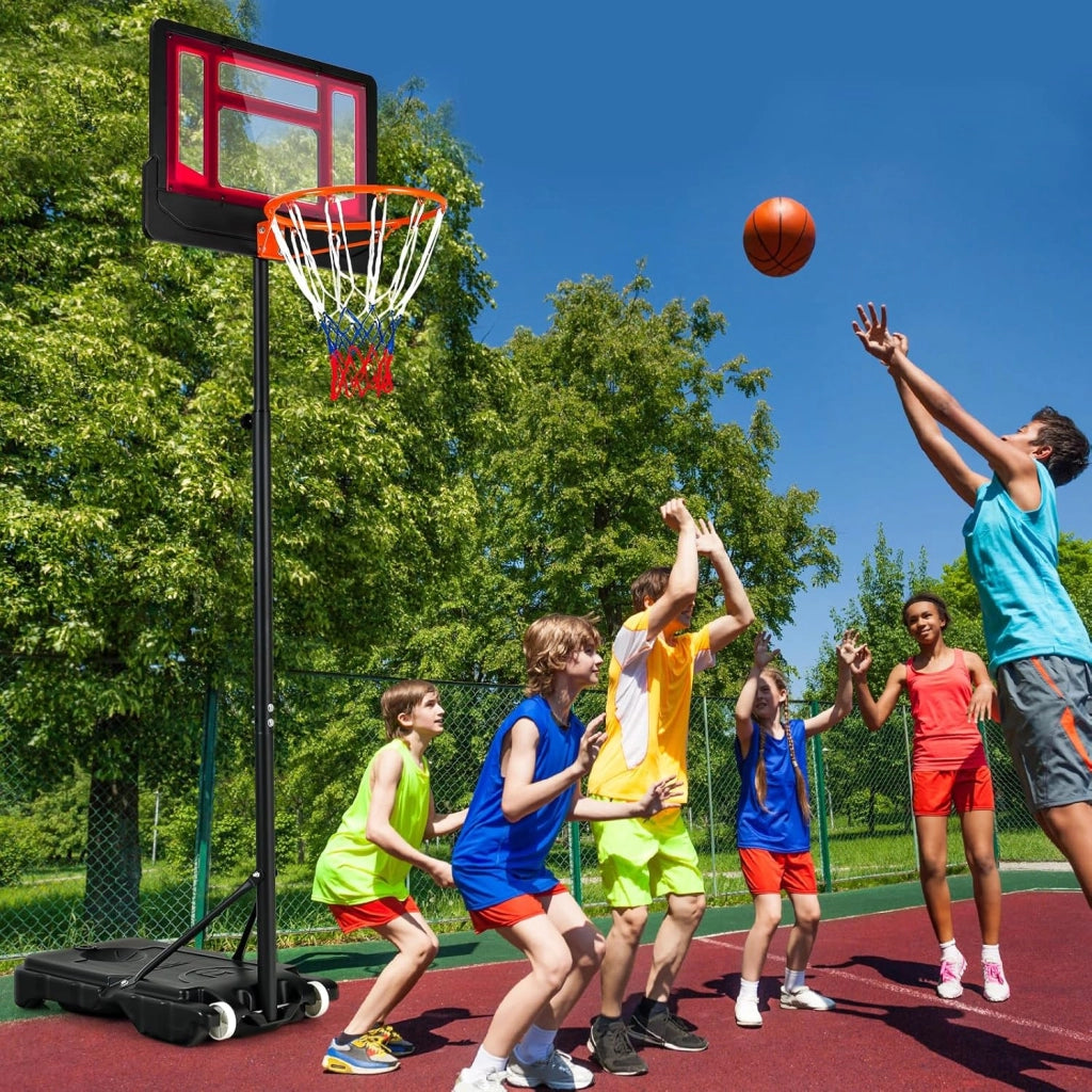 Canestro Basket per Esterno da Pavimento, Canestro da Basket ad Altezza Regolabile 154-210 cm, Supporto da Basket con Base, Portatile con Ruote, Pallacanestro per Interno