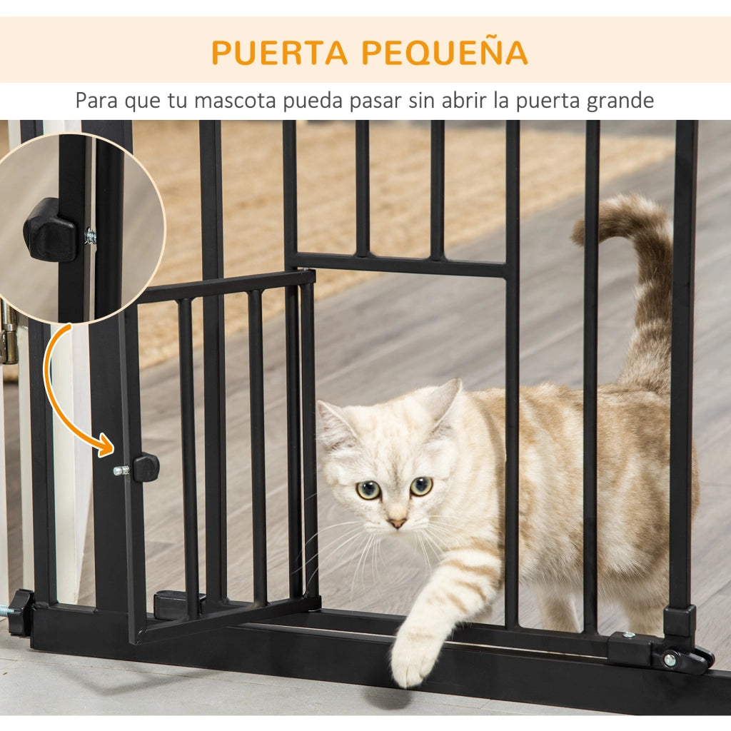 Barriera di Sicurezza per Bambini con Porta ¨C zephmum ¨C Nero 74-101x104,1 cm
