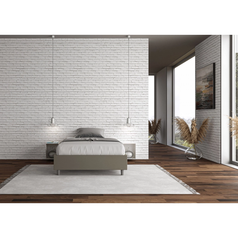 Letto Sommier imbottito Matrimoniale francese 140x190 cm Azelia - Similpelle,Cappuccino,Con rete